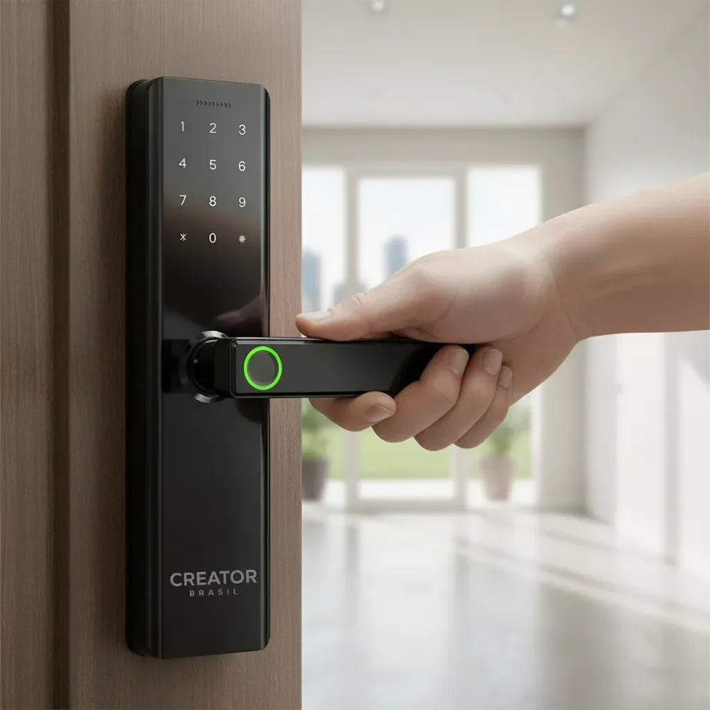 Fechadura elétrica e hardware de fixação em porta